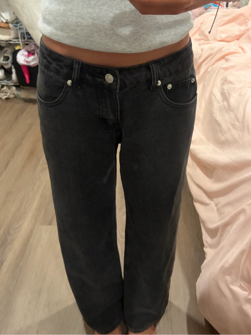 Edikted Straight Leg Jeans in Washed Black